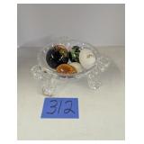 Lot of Glass Eggs and Footed Candy Dish