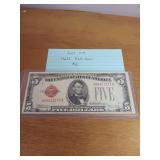 104 1928E red seal five dollar bill 104 1928E red seal five dollar bill