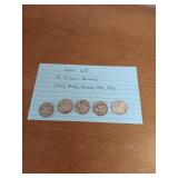 108 5 silver dimes 1937,1942,1943D,1944,1945 108 5 silver dimes 1937,1942,1943D,1944,1945