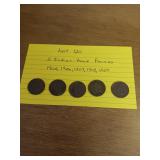 120 5 Indian head pennies 1905,1906,1907,1908,1909 120 5 Indian head pennies 1905,1906,1907,1908,1909