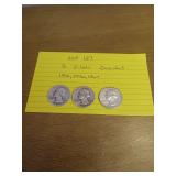 127 3 silver quarters 1940,1946,1964 127 3 silver quarters 1940,1946,1964