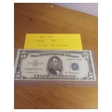 134 1953A five dollar silver certificate 134 1953A five dollar silver certificate