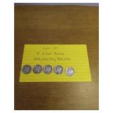 159 5 silver dimes 1938,1940,1941,1944,1945 159 5 silver dimes 1938,1940,1941,1944,1945