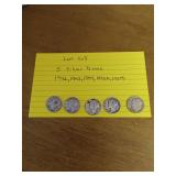 168 5 silver dimes 1942,1943,1944,1945D,1957D 168 5 silver dimes 1942,1943,1944,1945D,1957D