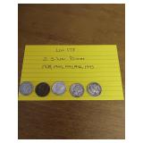 178 5 silver dimes 1938,1940,1941,1942,1943 178 5 silver dimes 1938,1940,1941,1942,1943