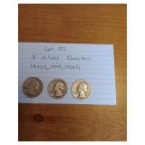 187 3 silver quarters 1945S,1949,1952D 187 3 silver quarters 1945S,1949,1952D