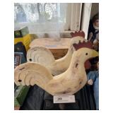 (2) Folk Art Chickens with Picnic Basket