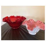 (2) Art Glass Hobnail Candy Bowls