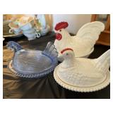 (3) Glass Hen On Nests