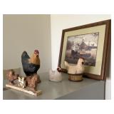 Chicken Figurines with Framed Photograph