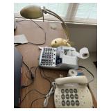 Brass Desk Light with Adding Machine & Telephone