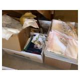 (4) Boxes of Towels, Linens and Woven Baskets