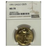 1991 $25 Gold Eagle MS70 NGC