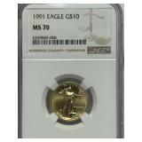 1991 $10 Gold Eagle MS70 NGC