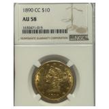 1890 CC $10 Gold Au 58 NGC