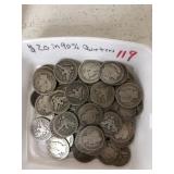 $20.00 in 90% Silver Quarters