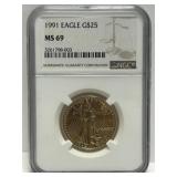 1991 $25 Gold Eagle MS69 NGC