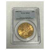 1892 CC $20 Gold MS62 PCGS