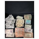 (60+) Pieces of Foreign Currency, WWII, etc.