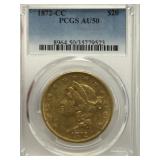 1872 CC $20 Gold Au50 PCGS