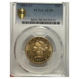 1881 CC $10 Gold Au58 PCGS