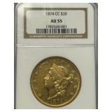 1874 CC $20 Gold Au55 NGC