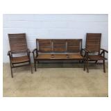 Teakwood Style Bench & 2 Folding Chairs