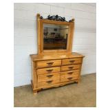 Pine 8-drawer Bureau w/ Mirror