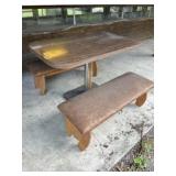Vtg. Table w/ 2 Upholstered Benches