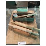 Vtg. Household Scales, Rolling Pins, Cutting