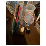 Badminton Rackets, Plastic Bats, Guitar