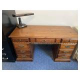 Softwood Double Pedestal Desk and Desk Light