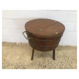 Vtg. Wooden Circular Tub w/ Lift Lid