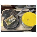 Agateware Frying Pans, Glass Canister, etc.