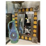 Decorative Mirror with Pottery Bottle