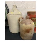 (2) Stoneware Storage Jugs