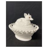 Milk Glass Fox Form Covered Canister