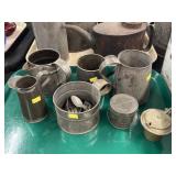 Antique Tinware Mugs and Lard Tin