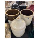 (2) Stoneware Storage Crocks with Jug