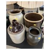 (4) Stoneware Storage Jug and Crocks