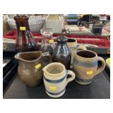 Stoneware Mugs and Pitchers with Milk Bottles