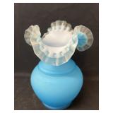 Satin Glass Ruffled Edge Vase