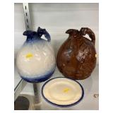 Rockingham Pottery Pitchers w/ Feather Edge Plate