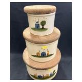 (3) Graduated Paint Decorated Storage Crocks