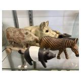 Carved Wood and Composition Animal Figurines