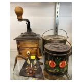 Dough Scrapers, Coffee Mill, Berry Pails