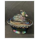 Carnival Glass Fox Form Covered Canister