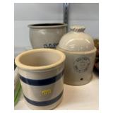 Stoneware Storage Crock and Chip Waterer