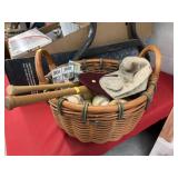 Baseballs, Miniature Bats, Woven Handled Basket