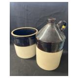 Stoneware Two Tone Storage Crock and Jug